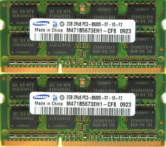 4GB DDR3 soDIMM (2x2GB) PC3-8500 1066MHz